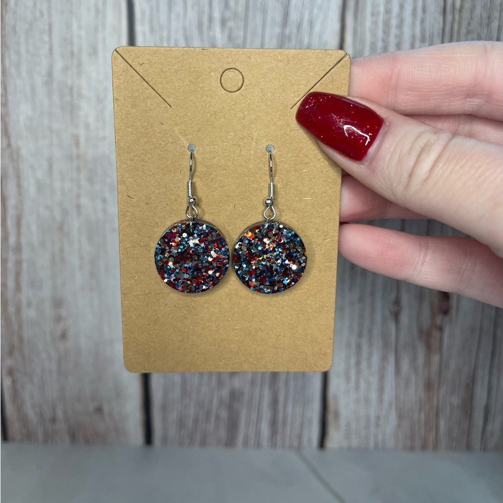 Handmade Patriotic Resin Glitter Earrings